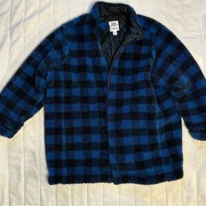 Lands' End Men's Blue and Black Plaid Jacket